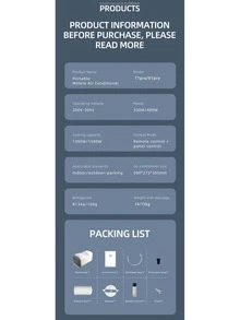 Portable Air Conditioner, Mini Mobile Camping Tent Ac Cooling Fan With Voice Control, Wifi, Intelligent, Low Noise - White - View 8
