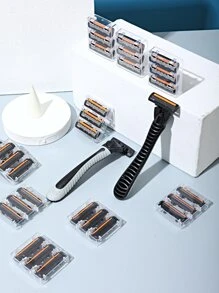 ALSHABAB 1 dao cạo râu + 30 hộp mực thay thế dự phòng 3 lưỡi dao cạo râu nam màu xám máy cạo râu thủ công cho nam thợ cắt tóc cạo râu - Xám - Xem 4