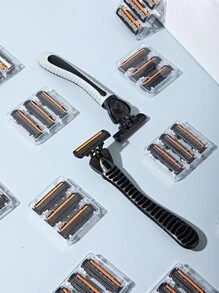 ALSHABAB 1 dao cạo râu + 30 hộp mực thay thế dự phòng 3 lưỡi dao cạo râu nam màu xám máy cạo râu thủ công cho nam thợ cắt tóc cạo râu - Xám - Xem 6