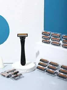 ALSHABAB 1 dao cạo râu + 30 hộp mực thay thế dự phòng 3 lưỡi dao cạo râu nam màu xám máy cạo râu thủ công cho nam thợ cắt tóc cạo râu - Xám - Xem 3