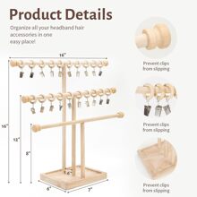Oaoleer Headband Holder Stand Storage For Baby, 3 Tier Wooden Bow Organizer For Girls Hair Bows, Infant Hair Accessories Rack Display For Nursery Room Decor Love Valentine - Beige - View 3
