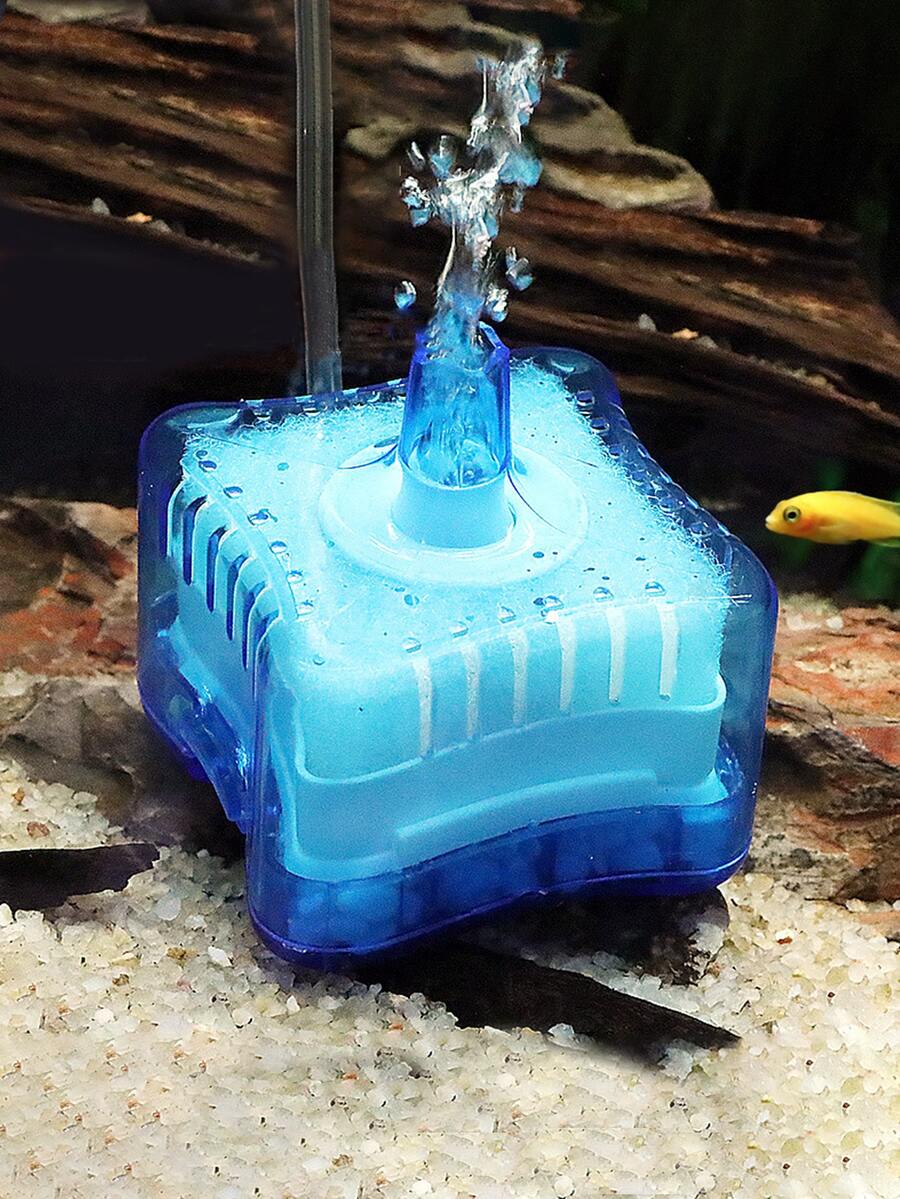 1pc Nano Aquarium Water Pneumatic Biochemical Filter Siphon Cleaner Round Ceramic Fish Tank Filter - Blue - View 1
