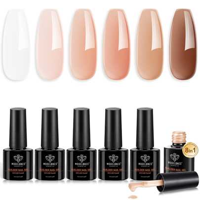 modelones Unghie in gel 8 in 1, gel da costruzione naturale in 6 colori per unghie in gel, per rinforzi per unghie in smalto gel, gel UV, gel acrilico