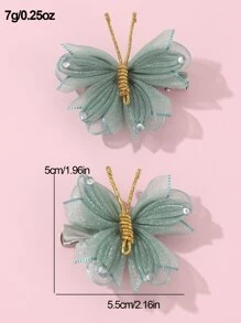 2pcs Girls' Mesh & Rhinestone Butterfly Hair Clips For Everyday Decoration - Multicolor - View 5