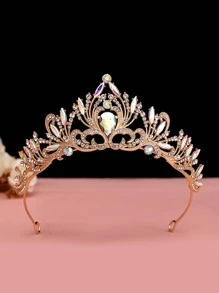 Baroque Style Hollow Out Crown Headpiece For Bride, Princess, Stage Performance, Made Of Alloy Royal Tiaras - Gold - View 3