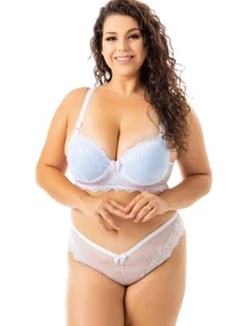 Plus Size Bra & Panty Sets - White - View 1