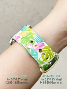 1入组火烈鳥和樹葉圖案矽膠錶帶，適用於日常生活 - 彩色 - 查看 5