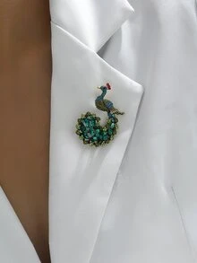 1個迷人優雅綠寶石孔雀胸針,精美可愛的鑽石動物胸針,日常裝飾女性和少女 - 墨綠色 - 查看 2