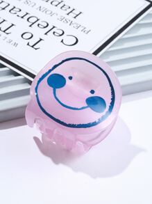 1pc Women's Cartoon Acrylic Expression Design Anti-slip Strong Hair Clamp, Suitable For Daily Use - Pink - View 3