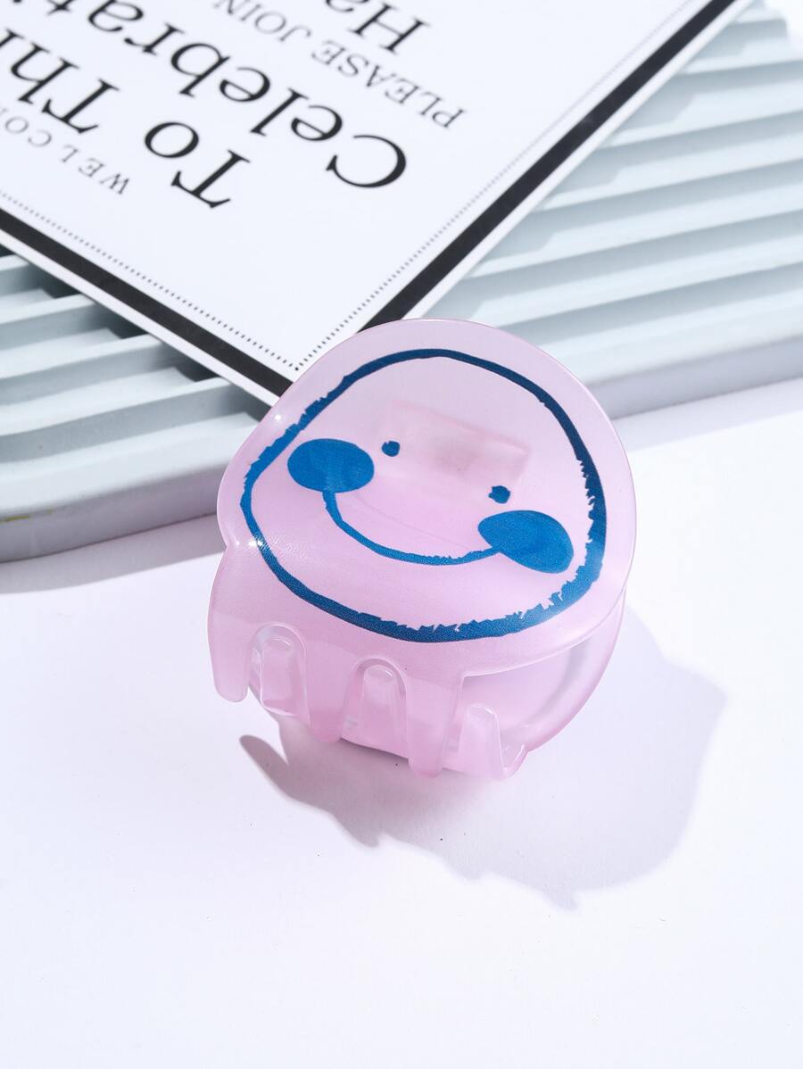 1pc Women's Cartoon Acrylic Expression Design Anti-slip Strong Hair Clamp, Suitable For Daily Use - Pink - View 1