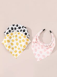 3pcs Girls' Flower Fabric Triangle Scarf Headbands For Daily Decoration - Multicolor - View 2