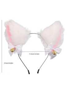 1 Pieza Diadema De Moda Para Mujeres Blancas Con Diseño De Moño, Campana Y Orejas De Gato De Imitación De Piel De Conejo, Adecuada Para Fiestas Y Uso Diario - Blanco - Ver 5
