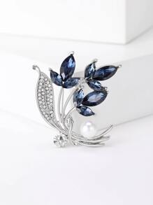 1pc Fashionable Rhinestone Flower Brooch, Suitable For Women's Daily Wear - Blue - View 1