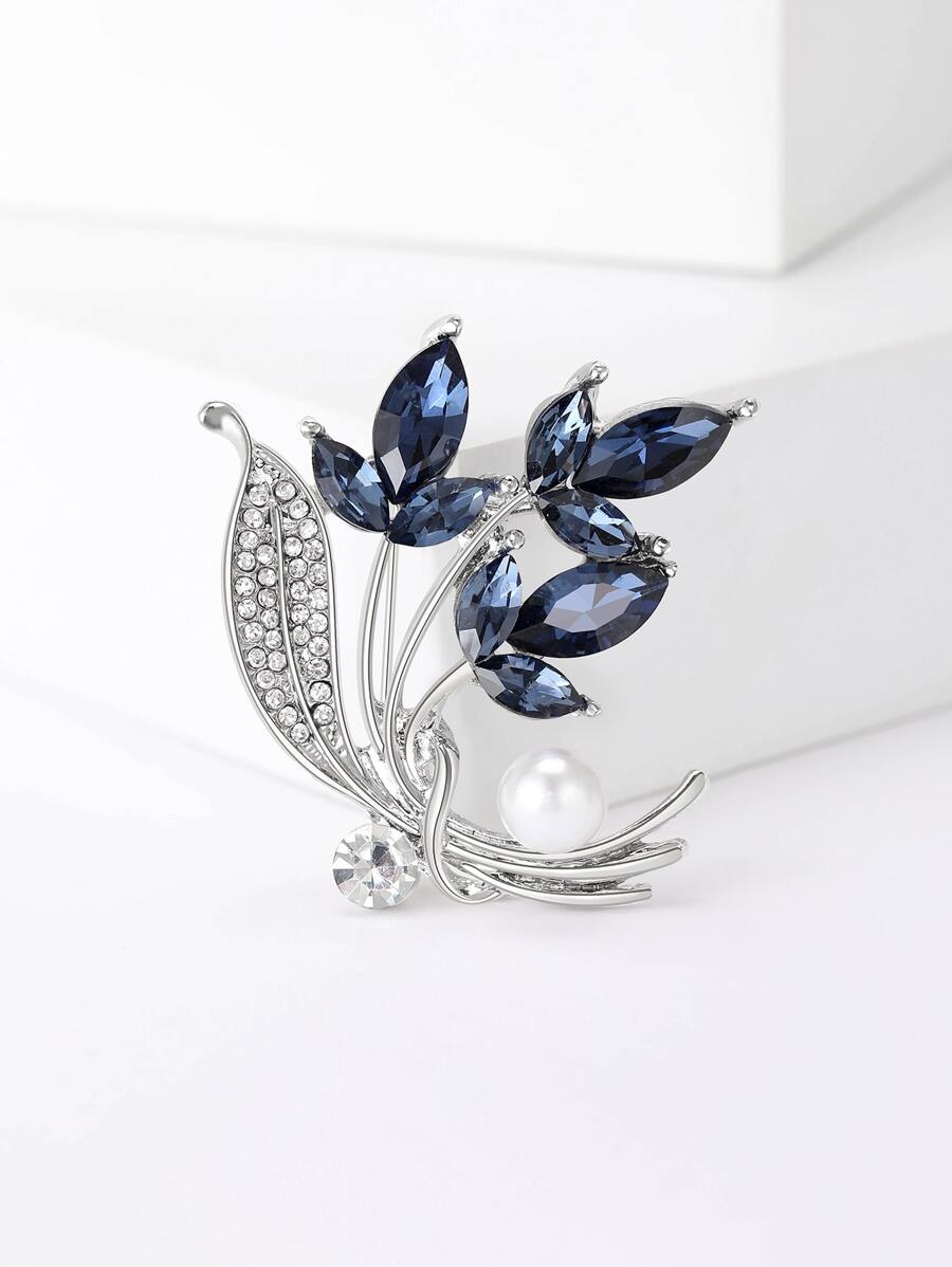 1pc Fashionable Rhinestone Flower Brooch, Suitable For Women's Daily Wear - Blue - View 1