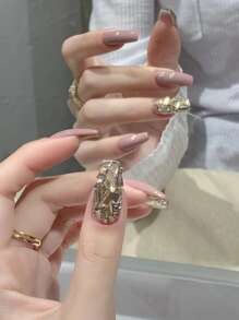 100 颗香槟色平底不对称形状水钻，易于粘贴，适合度假美甲装饰 DIY 指甲饰品指甲宝石美甲用品指甲 - 香檳色 - 查看 4