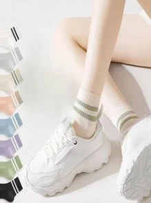 5對/套女士新潮運動襪帶雙條紋圖案短和中長長度在多種顏色 - 彩色 - 查看 6