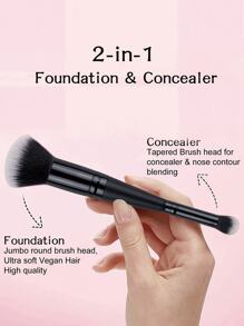 雙頭設計的粉底/遮瑕刷,具有緻密柔軟的毛刷,可實現完美的妝容,提供自然而不明顯的遮瑕效果 - 黑色 - 查看 8