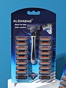 ALSHABAB 1 dao cạo râu + 30 hộp mực thay thế dự phòng 3 lưỡi dao cạo râu nam màu xám máy cạo râu thủ công cho nam thợ cắt tóc cạo râu - Xám - Xem 1