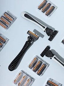 ALSHABAB 1 dao cạo râu + 30 hộp mực thay thế dự phòng 3 lưỡi dao cạo râu nam màu xám máy cạo râu thủ công cho nam thợ cắt tóc cạo râu - Xám - Xem 7