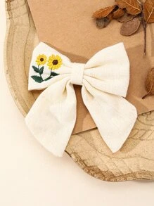 1件装女士优雅向日葵花朵刺绣蝴蝶结发夹，日常装饰，波西米亚风，情人节礼物，发爪夹，发卡，上学用品，大学，女士冬季穿搭，女士度假穿搭，蝴蝶结，可爱，发饰 - 米色 - 查看 2