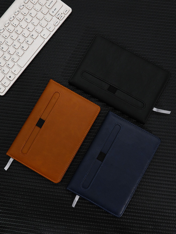 1pc Softcover Notebook With Pen Holder And Elastic Closure Band