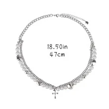 1條時尚男士雙層水滴形＆仿珍珠吊墜項鍊,鎖骨鏈 - 銀色 - 查看 5