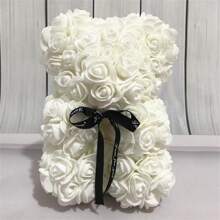 1入組白色花帶黑色緞帶和PE場景裝飾時尚玫瑰熊,完美適用於母親節,教師節,和其他節假日