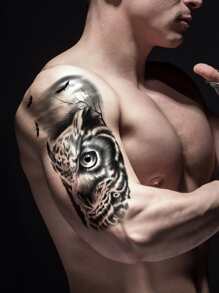 1pc Temporary Waterproof Realistic Owl Eye Water Transfer Tattoo Sticker For Unisex Men's Cool Fake Tattoo - Black - View 1