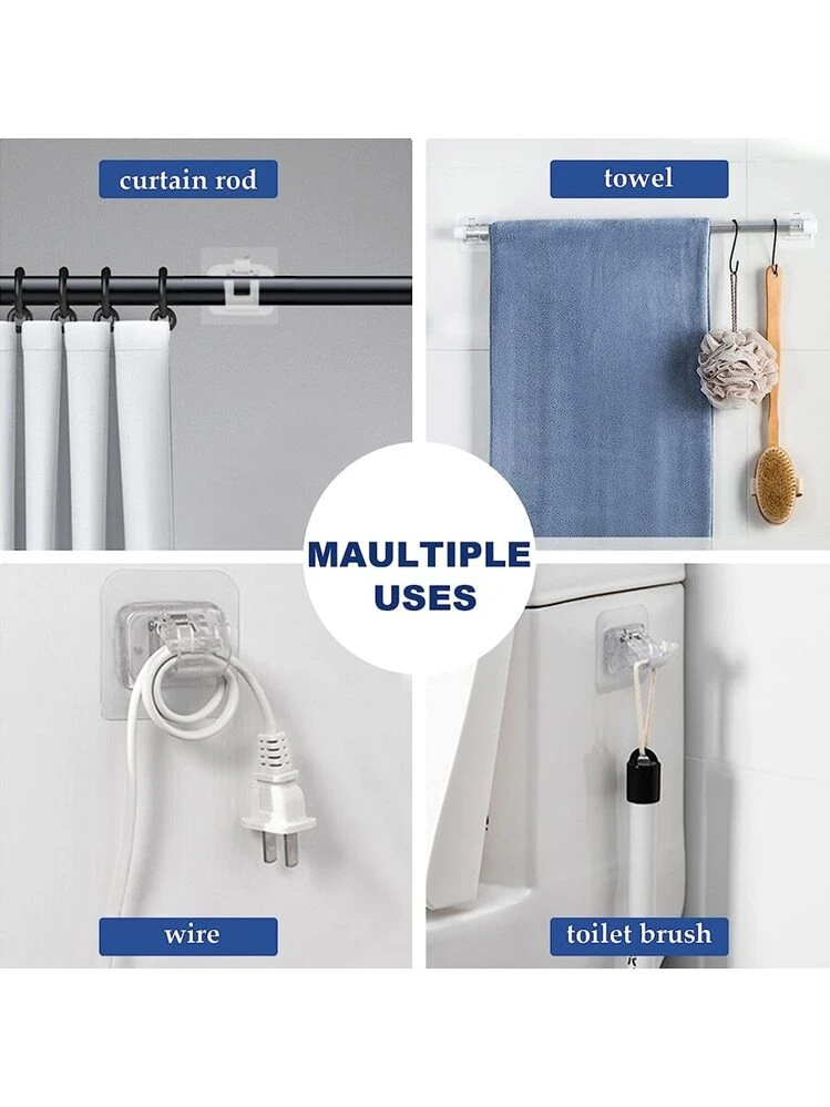 YUIP Staffa per Bastone per Tende Staffe/Gancio Autoadesivo per Tende 4 Pezzi, Supporto per Ganci da Parete per Bagno,Senza Foratura,Ganci per Fissaggio Asciugamani,Clip per Anelli da Parete