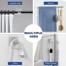 4入組無需鑽孔窗簾桿托架,自粘式窗簾桿支架,免釘可調式窗簾掛勾,適用於浴室廚房家庭 And 酒店(透明),桿徑小於2.2cm - 白色 - 查看 3