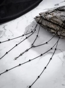 1入女士簡約時尚有珠子鏈光彩閃閃的水晶流蘇項鍊波西米亞風節日度假派對身體飾品 - 黑色 - 查看 4