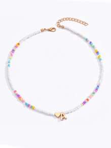 1件极简手工彩色串珠金色字母项链，A-Z 26个大写字母颈链，沙滩饰品，女孩礼物