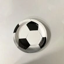 10pcs 9-inch Disposable Football Printed Dinner Plates - Black and White - View 1