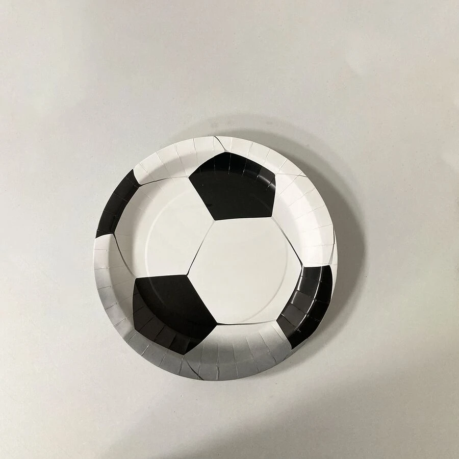 10pcs 9-inch Disposable Football Printed Dinner Plates - Black and White - View 1