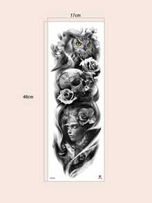 Mujer 1 pieza Pegatina tatuaje búho de cráneo , rosa , , lobo - Marrón - Ver 4