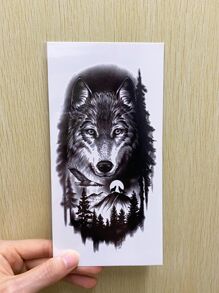1 Hoja Tatuaje Falso Lobo, Tatuaje Temporal Para Hombres Para Mano, Brazo Y Cuerpo, Calcomanía De Tatuaje Animal Desechable - Negro - Ver 2