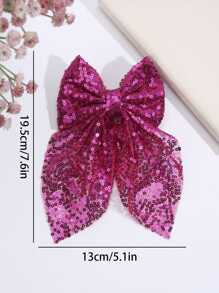 1pc Sequin Mesh Hair Bows For Girls Bow Hair Clip, Sparkling Two Loop Trailing Duckbill Clip, Fashionable Hair Barrette Suitable For Parties And Daily Occasions, Hairpins Teens Hair Accessories - Hot Pink - View 5