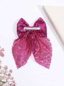 1pc Sequin Mesh Hair Bows For Girls Bow Hair Clip, Sparkling Two Loop Trailing Duckbill Clip, Fashionable Hair Barrette Suitable For Parties And Daily Occasions, Hairpins Teens Hair Accessories - Hot Pink - View 3