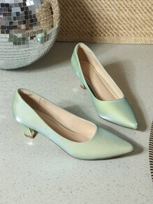 Ladies' Pointed Toe Stiletto Heels, Pumps - Mint Green - View 2