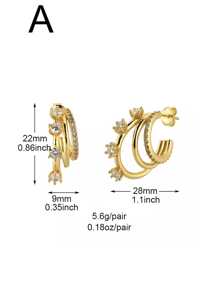 奢华锆石环形耳环，适合女士时尚派对珠宝 - 銀色 - 查看 3