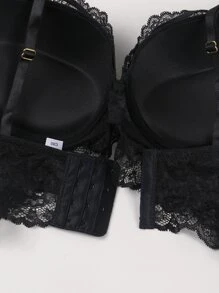 Women's Lace Push Up Bra With Padding - Black - View 8