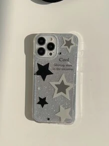 1 pieza Funda de teléfono con estampado de estrellas de lentejuelas plateadas, estilo de moda de los años 2000 Y2K, compatible con todos los modelos de Apple - Multicolor - Ver 1