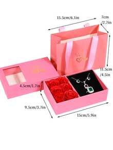 1Pc Phong cách đơn giản Trái tim màu hồng Mặt dây chuyền hoa hồng Hộp đựng trang sức (Chỉ có hộp, Không bao gồm trang sức) - Hồng - Xem 3