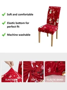 1/4/6pcs Santa Claus, Christmas Tree, Bell Print Chair Covers, Festive Elastic Polyester Removable Chair Slipcovers, Suitable For Christmas Party Home Use - Multicolor - View 4