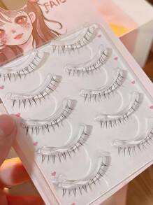 5 Pairs/Set Individual Flare Clusters 4-5mm Soft, Natural Fine Pointed-Tip Faux Mink Lashes, Volume And Wispy, Reusable Makeup Accessory For All Occasions Strip Lashes, Lashes, Eyelashes, Fake Lashes - Black - View 3