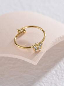 1pc Fashionable Stainless Steel Butterfly Shaped Ring With Rhinestone Detail, Daily Wear For Women - Yellow Gold - View 2