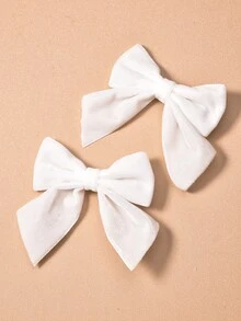 2pcs Girl White Velvet Bow Hair Clips, Y2k Series Daily Hair Accessories - White - View 2