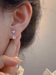 1pair Fashionable & Elegant Cubic Zirconia Water Drop Pendant Earrings For Women Jewelry