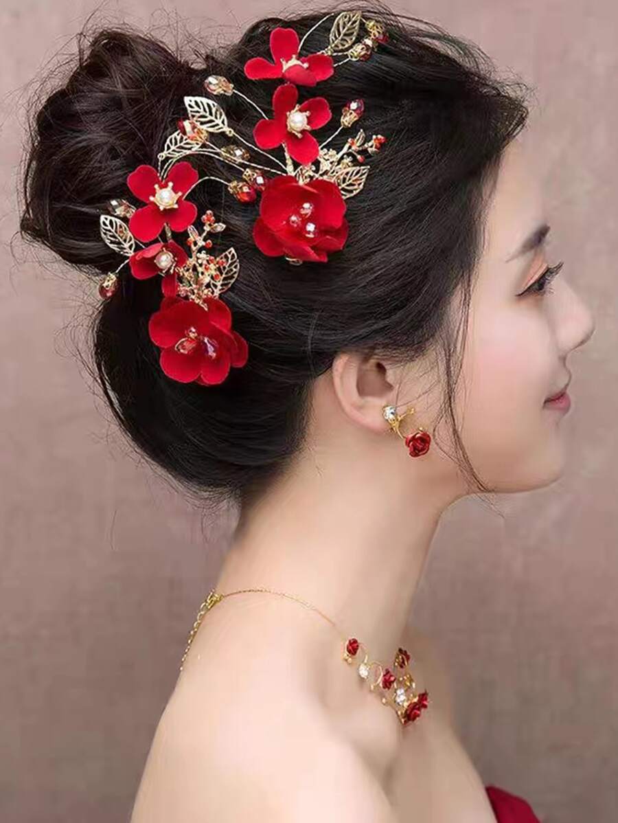 Faux Pearl Flower Decor Hair Clip Royal Valentine's Day Valentines,Hair Accessories,Hair Barrettes Hair Clips Claw Clips Hair Claws, School Stuff, Pearl Hair Accessories, New Years, Festival Outfits, Wedding, Head Accessories