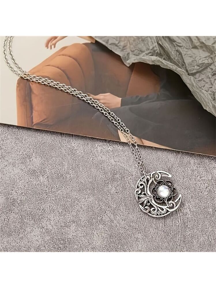 Collana Gotica Boho Con Luna E Stella In Lega Di Zinco, Cristallo E Rame, Catena 41,9 Cm, Regalo Donna - 3